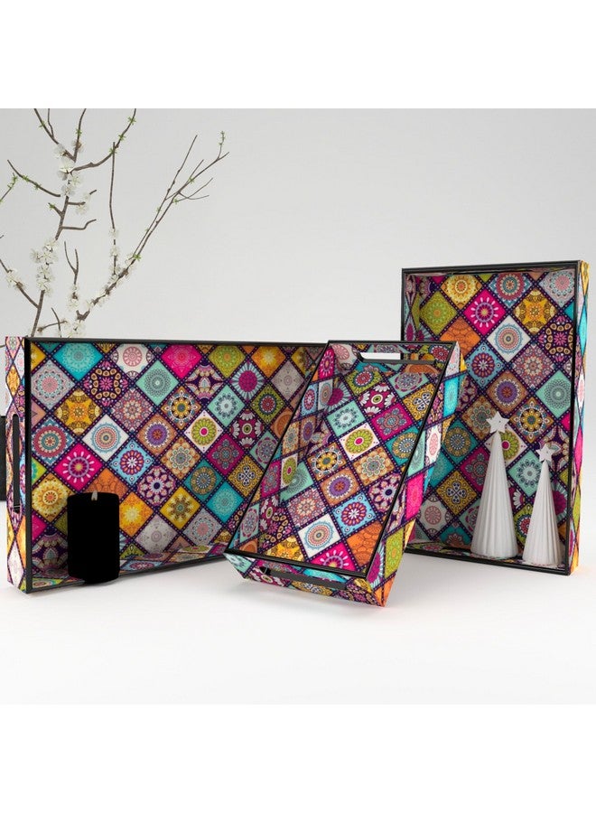 Castleite Elisa Mandala Rectangular Wooden Trays For Serving&Decoration-Set Of 3|Handcrafted Organizers With Cut-Out Handles For Dining&Home Decor|Epoxy Resin Finish-Size Small,Medium&Large(Honeydew) - Image 1
