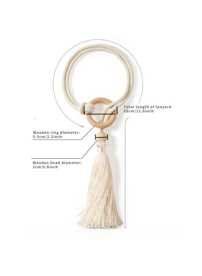 Forest Home 2PCS Boho Curtain Tiebacks with Tassel & Wooden Beads Handmade Wooden Ring Rope Curtain Tiebacks Drapery Curtain Holdbacks for Indoor Outdoor Drapes Decorative (Beige) - Image 3
