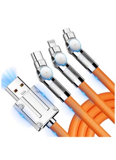 Multi Charging Cable, Fast 180 Degree Rotatable Light Up Charger Cord USB A to Lightning/Type C/Micro, Multiple Port Charge for iphone 14 Pro Max ipad, Galaxy, Android for Cell Phones Tablets (4ft)
