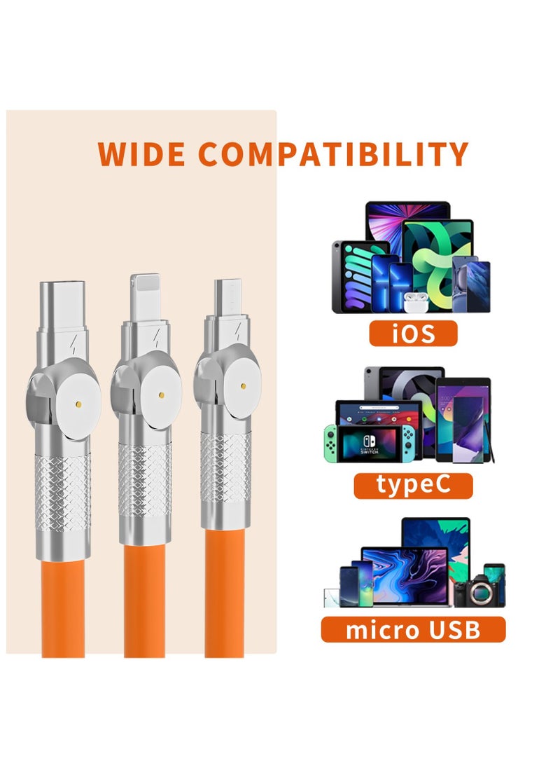 SYOSI - Multi Charging Cable, Fast 180 Degree Rotatable Light Up Charger Cord USB A to Lightning/Type C/Micro, Multiple Port Charge for iphone 14 Pro Max ipad, Galaxy, Android for Cell Phones Tablets (4ft) - Image 1