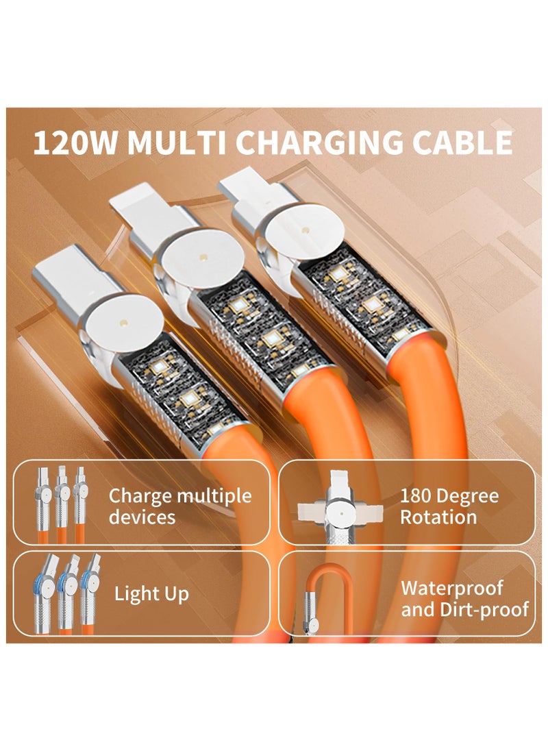 SYOSI - Multi Charging Cable, Fast 180 Degree Rotatable Light Up Charger Cord USB A to Lightning/Type C/Micro, Multiple Port Charge for iphone 14 Pro Max ipad, Galaxy, Android for Cell Phones Tablets (4ft) - Image 1