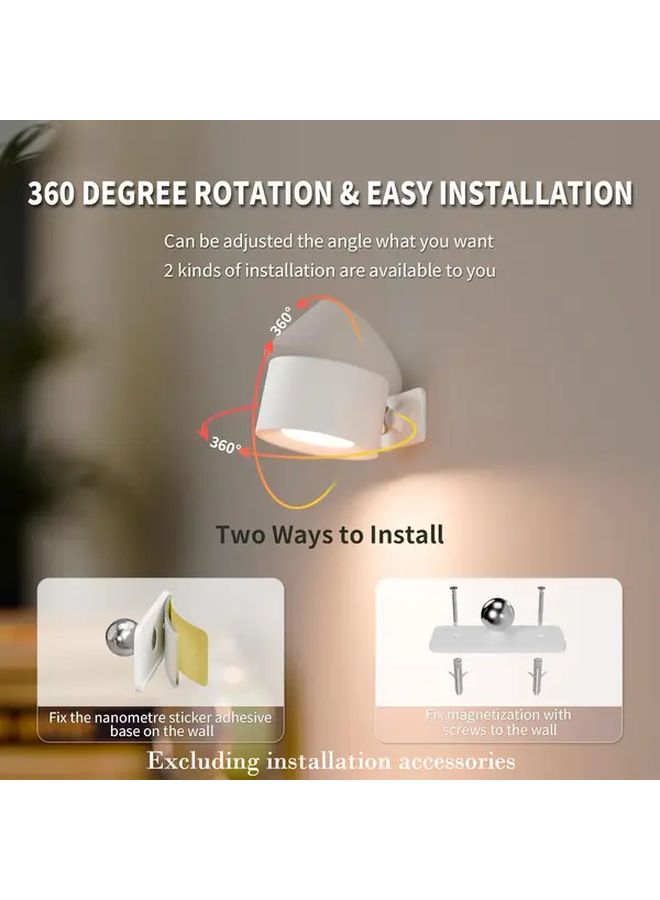 مصباح حائط LED أبيض حديث قابل لإعادة الشحن عبر USB، بثلاث درجات حرارة لونية، وكرة مغناطيسية قابلة للدوران 360 درجة، مع سطوع قابل للتعديل وتحكم باللمس. - Image 4