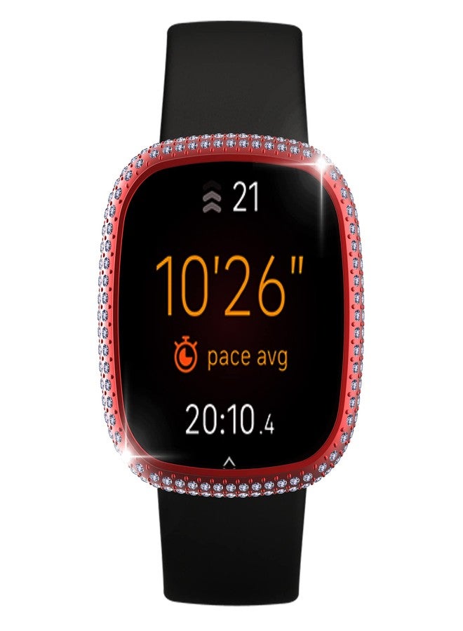 متوافق مع Fitbit Versa 3 غطاء حماية كامل مطلي بالماس من البولي كربونات، مرصع بأحجار كريستالية لامعة، بإطار لامع، غطاء حماية صلب لـ Fitbit Sense (Fitbit Versa 3/Fitbit Sense، أحمر) - Image 5