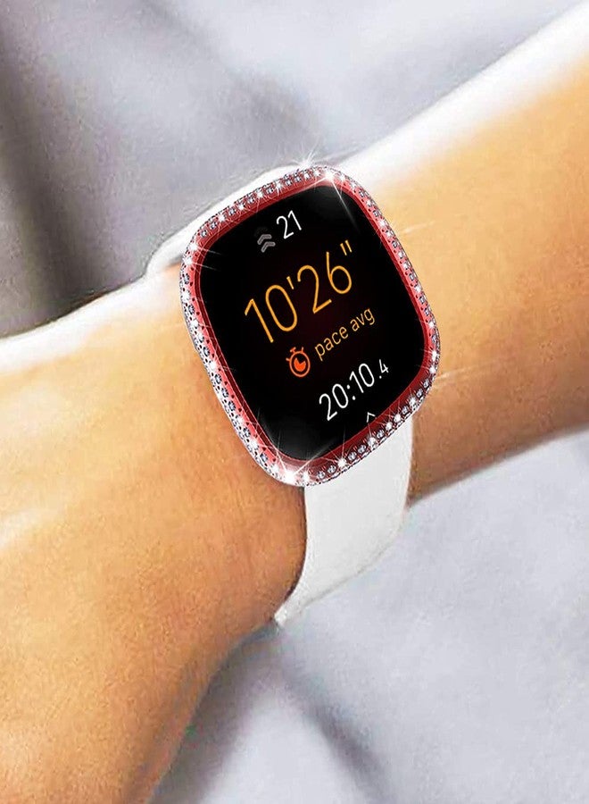 متوافق مع Fitbit Versa 3 غطاء حماية كامل مطلي بالماس من البولي كربونات، مرصع بأحجار كريستالية لامعة، بإطار لامع، غطاء حماية صلب لـ Fitbit Sense (Fitbit Versa 3/Fitbit Sense، أحمر) - Image 2