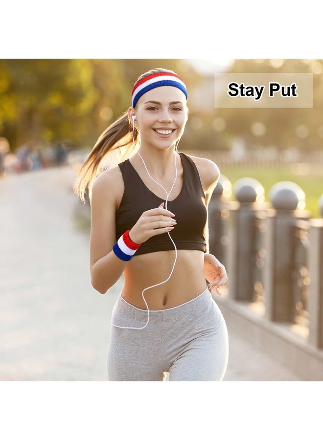 Favofit Headband/Wristbands for Women Men Girls Boys for Gym Workout & Yoga, 3 Pack, Super Comfy Sports Sweatbands for Football Baseball Basketball Soccer & Tennis, Sweat Out of Your Eyes & Wrists - Image 5