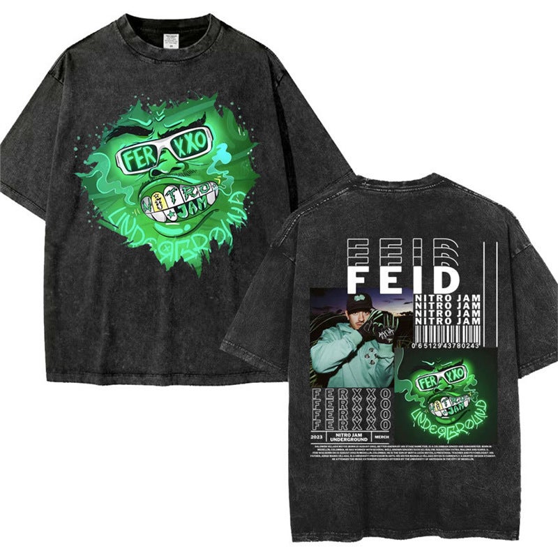 Feid Ferxxo World Tour 2024 Retro Washed T Shirt Men Women 9 - Image 1