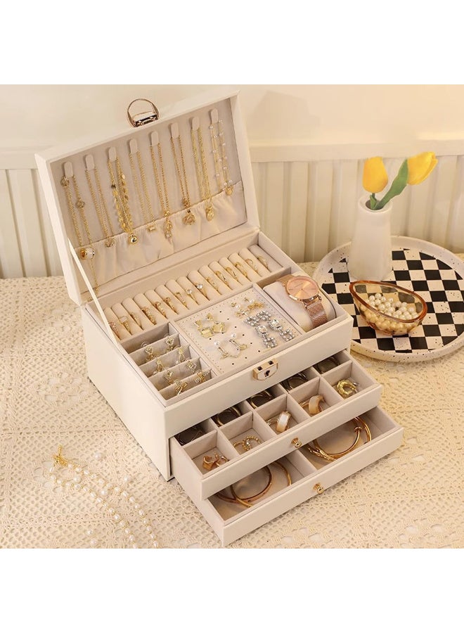ZERIFAM ZERIFAM Jewelry Storage Box - PU Leather Jewelry Organizer, 3 Layer Jewelry Storage Box With Metal Buckles, Used For Earrings, Rings, Necklaces, Bracelets, And Jewelry Boxes. (White)  - Image 1