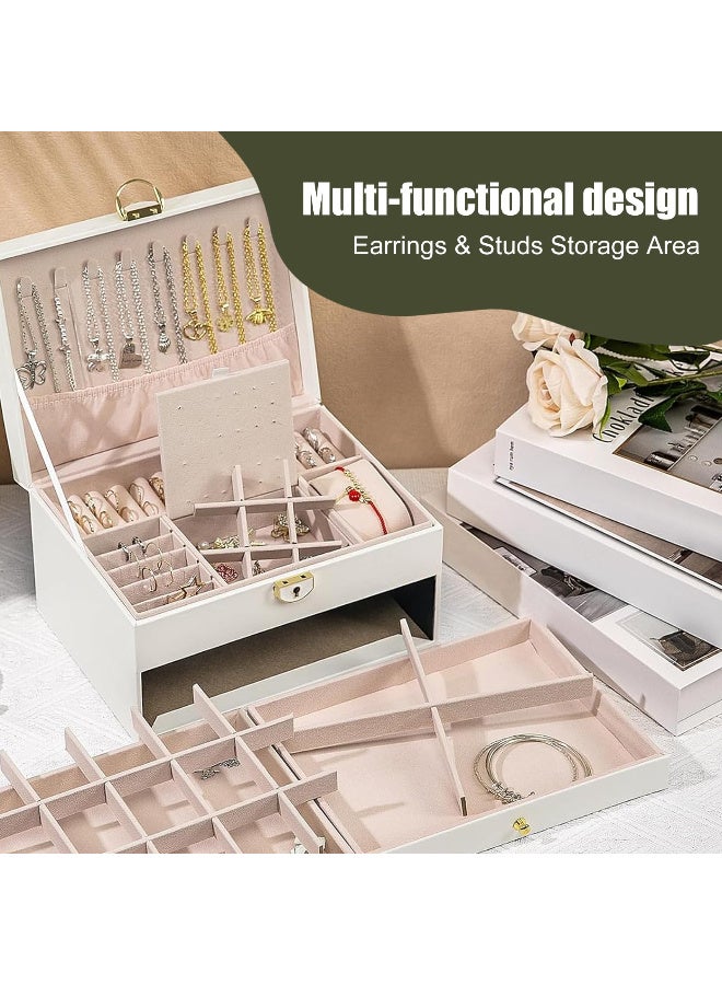 ZERIFAM ZERIFAM Jewelry Storage Box - PU Leather Jewelry Organizer, 3 Layer Jewelry Storage Box With Metal Buckles, Used For Earrings, Rings, Necklaces, Bracelets, And Jewelry Boxes. (White)  - Image 4
