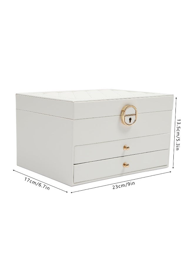 ZERIFAM ZERIFAM Jewelry Storage Box - PU Leather Jewelry Organizer, 3 Layer Jewelry Storage Box With Metal Buckles, Used For Earrings, Rings, Necklaces, Bracelets, And Jewelry Boxes. (White)  - Image 3