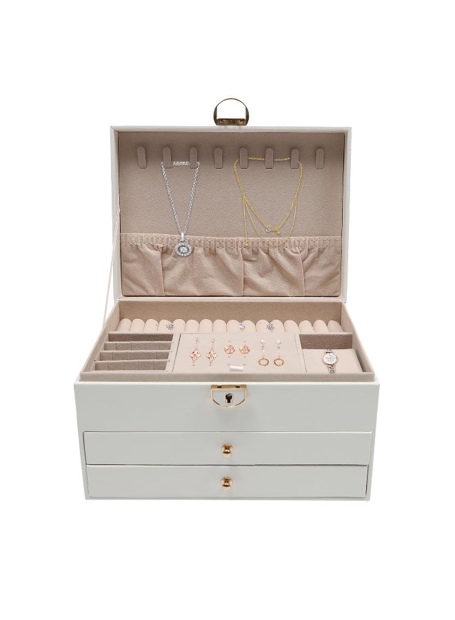 ZERIFAM ZERIFAM Jewelry Storage Box - PU Leather Jewelry Organizer, 3 Layer Jewelry Storage Box With Metal Buckles, Used For Earrings, Rings, Necklaces, Bracelets, And Jewelry Boxes. (White)  - Image 5