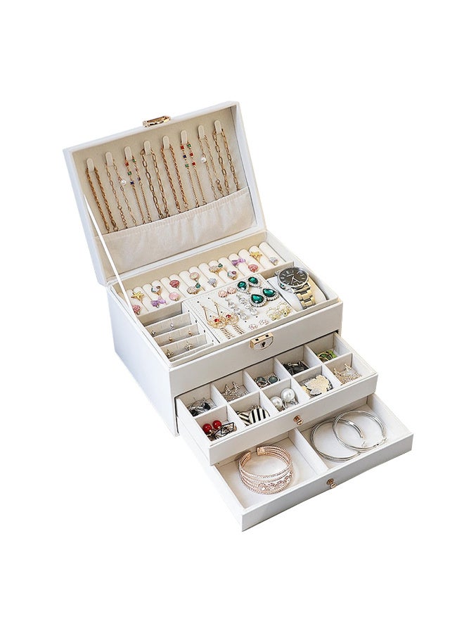 ZERIFAM ZERIFAM Jewelry Storage Box - PU Leather Jewelry Organizer, 3 Layer Jewelry Storage Box With Metal Buckles, Used For Earrings, Rings, Necklaces, Bracelets, And Jewelry Boxes. (White)  - Image 2