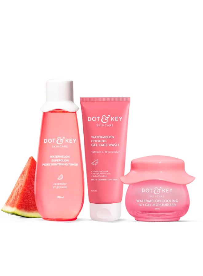 Dot & Key Watermelon CTM Kit | Cleanser 100ml, Toner 150ml, Moisturizer 60ml | For Normal, Combination & Oily Skin | For Oil Free Glowing Skin Care | For Women & Men - Image 1