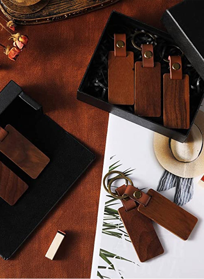 Excefore Wood Keychain Blanks No Engraving Rectangular Key Chain with Leather Ring DIY Lettering Pattern for Bag Ornaments Luggage Name Tags Ornaments with Holes Wedding Birthday Party Gift 10 PCS - Image 5