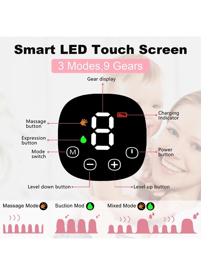 Nonlet Hands Free Breast Pump, Wearable Breastfeeding Pump, Portable Electric Breast Pump with 24mm Flange, Wireless Breast Milk Pump, Extractor de Leche Materna Electrico 3 Modes 9 Levels 2 Pack Pink - Image 4