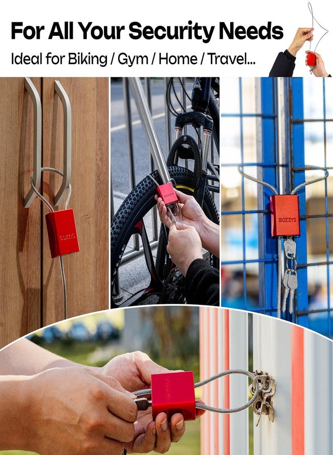 BOZZYS Universal Aluminum Cable Padlock,4MM×1M Adjustable Steel Safety Cable Lock,Plastic Coeted Steel Cable,3keys Per Lock,Red,Safety Lockout(BD-LG90) - Image 4