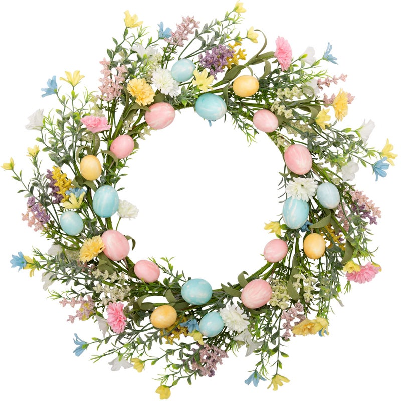 VGIA 18 inch Easter Wreath Artificial Easter Egg Wreath for Front Door Easter Door Wreath Spring Wreath with Pastel Eggs and Mixed Twigs for Easter Decorations - Image 1