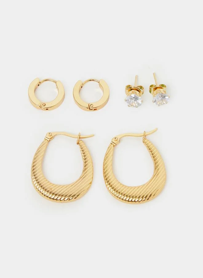 ستايلي Set Of 3 - Stud And Hoop Earrings