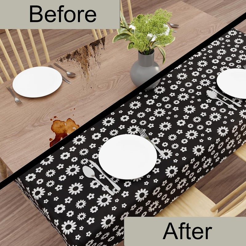 Wings Star 2-4 Seater PVC Table Cover; Anti Slip; 40x60 Inches; 4 Seater Center Table Cover; Black Daisy - Image 2
