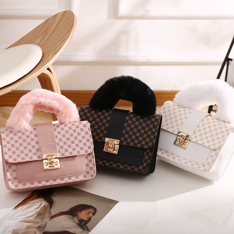 Plush Small Square Bag 2023Mini Handbag Fashion Handbag Chain Bag Printed Messenger Bag - Image 2