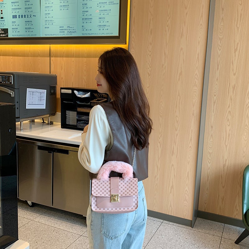 Plush Small Square Bag 2023Mini Handbag Fashion Handbag Chain Bag Printed Messenger Bag - Image 4