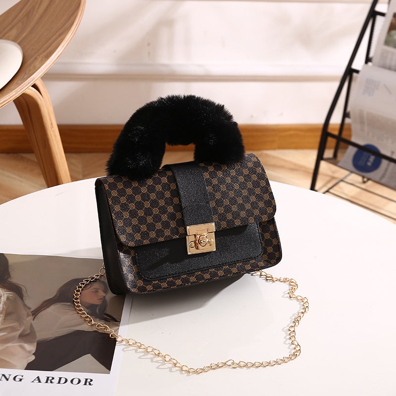 Plush Small Square Bag 2023Mini Handbag Fashion Handbag Chain Bag Printed Messenger Bag - Image 1
