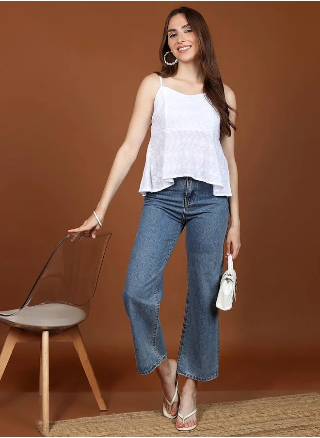 فيشود Women White Embroidered Crop Top by Styli