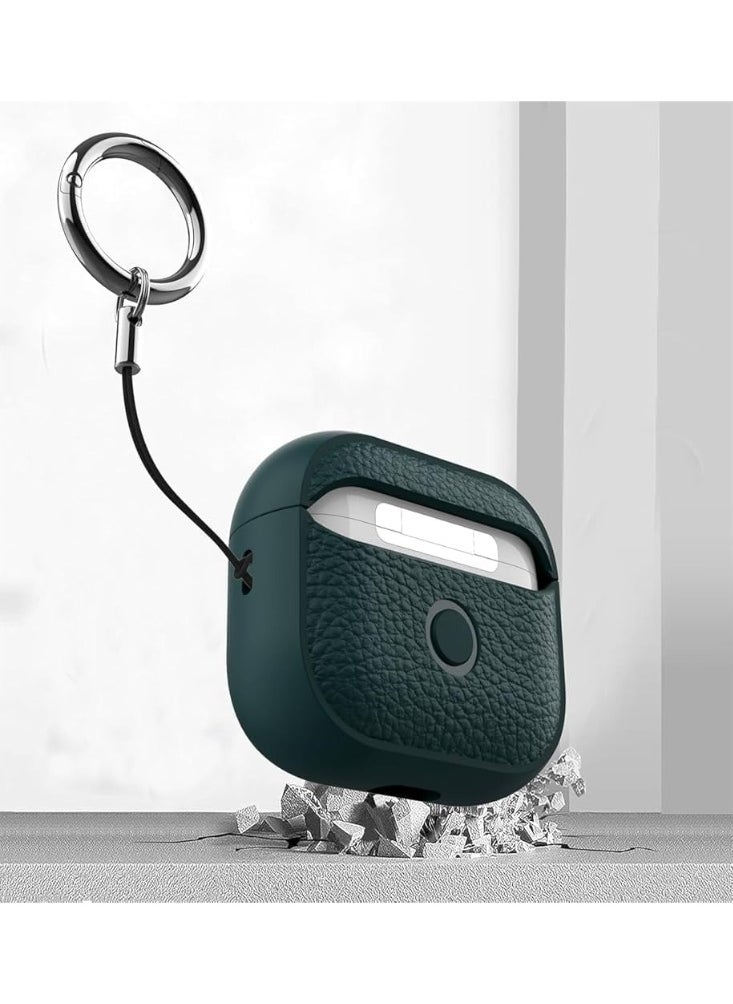 Generic - Case Compatible with AirPods 4 Leather Touch Design Protective Case with Hand Strap, Drop-Resistant, Shockproof (Green) - Image 1
