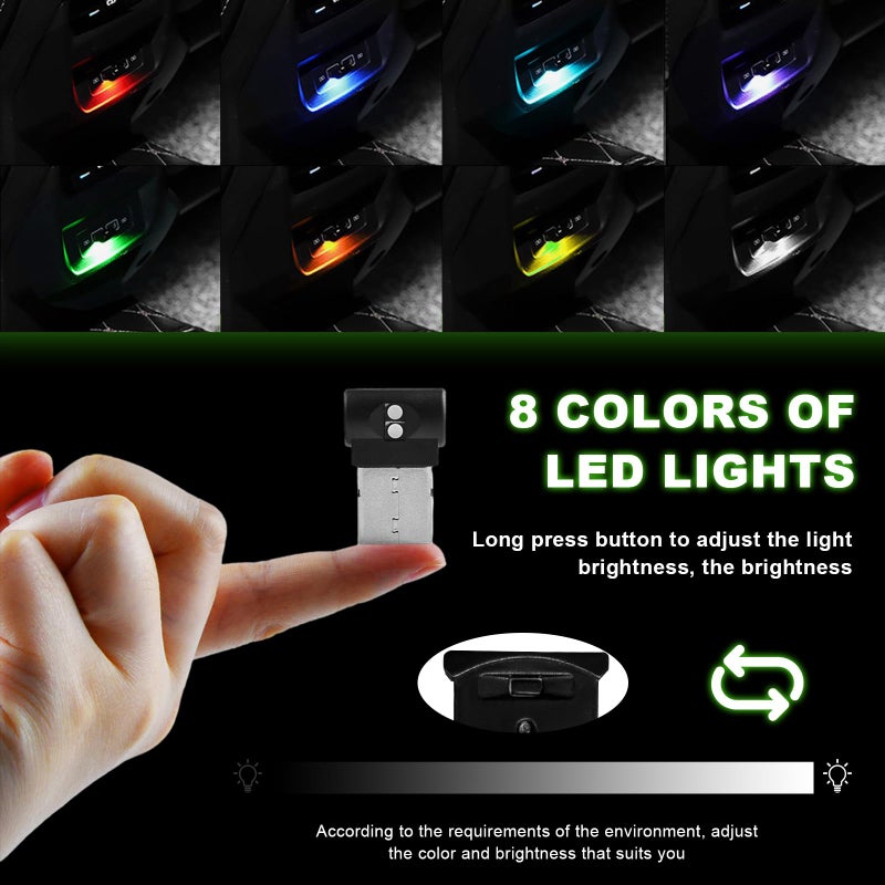 Suvnie سفني 2 قطع مصباح LED صغير USB، 8 ألوان RGB مصباح داخلي للسيارة، إضاءة جوية، سطوع قابل للتعديل، مصباح ليلي ذكي للكمبيوتر المحمول، ديكور المنزل والمكتب، ملحقات السيارة - Image 3