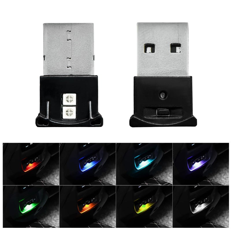 Suvnie سفني 2 قطع مصباح LED صغير USB، 8 ألوان RGB مصباح داخلي للسيارة، إضاءة جوية، سطوع قابل للتعديل، مصباح ليلي ذكي للكمبيوتر المحمول، ديكور المنزل والمكتب، ملحقات السيارة - Image 1