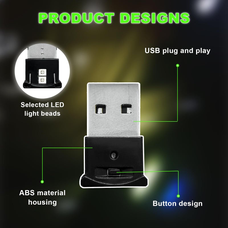 Suvnie سفني 2 قطع مصباح LED صغير USB، 8 ألوان RGB مصباح داخلي للسيارة، إضاءة جوية، سطوع قابل للتعديل، مصباح ليلي ذكي للكمبيوتر المحمول، ديكور المنزل والمكتب، ملحقات السيارة - Image 4