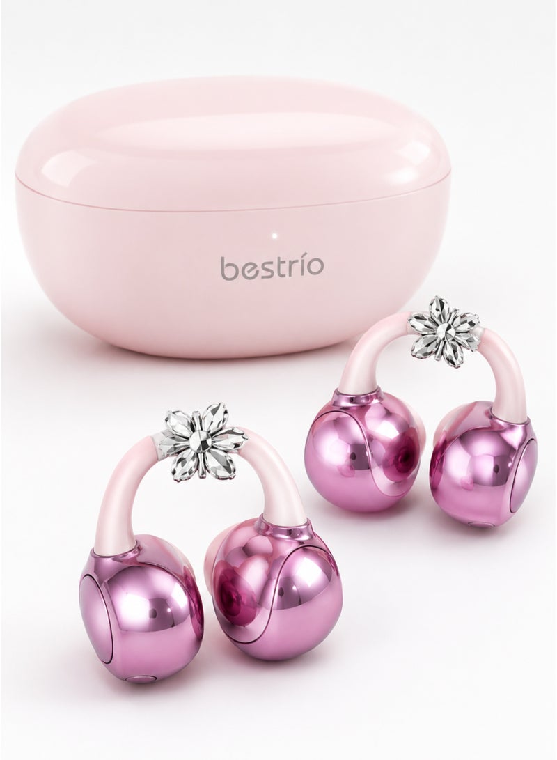 BESTRIO سماعات أذن بلوتوث لاسلكية مفتوحة من Bestrio للنساء، ستيريو حقيقي (TWS)، بلوتوث 5.4، سماعات رأس مفتوحة قابلة للارتداء مع خاصية إلغاء الضوضاء ENC، صوت ستيريو عالي الدقة، مكالمات فائقة الوضوح، تحكم بأزرار فعلية، مقاومة للماء بمعيار IP55، 38 ساعة تشغيل إجمالية مع علبة الشحن، 7.5 ساعات تشغيل لكل شحنة، علبة شحن سريع USB-C، تثبيت مريح وآمن، متوافقة مع أجهزة iPhone وSamsung وHuawei وXiaomi وOppo وVivo وأجهزة Android - وردي - Image 1