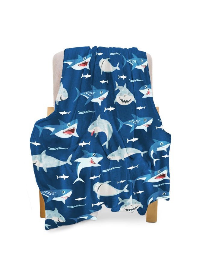 BOOPBEEP Shark Throw Blankets for Kids, Soft Warm Lightweight Bluey Toddle Blankets with Shark Pattern for Boys & Girls - Image 1