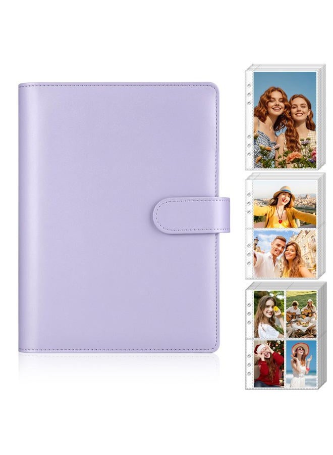 Antner A5 Kpop Photocard Binder 6-Ring Card Collector Album with 40 Pack Card Sleeves, PU Leather Photocard Holder Book with Multi-Size Photo Protectors for Organizing Trading Cards, Purple A5 Binder - Image 1
