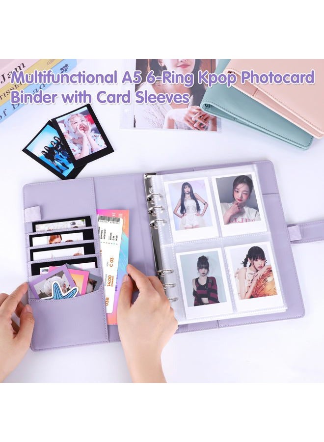 Antner A5 Kpop Photocard Binder 6-Ring Card Collector Album with 40 Pack Card Sleeves, PU Leather Photocard Holder Book with Multi-Size Photo Protectors for Organizing Trading Cards, Purple A5 Binder - Image 3