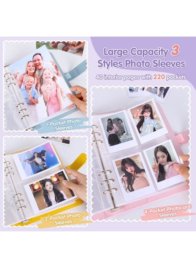 Antner A5 Kpop Photocard Binder 6-Ring Card Collector Album with 40 Pack Card Sleeves, PU Leather Photocard Holder Book with Multi-Size Photo Protectors for Organizing Trading Cards, Purple A5 Binder - Image 4