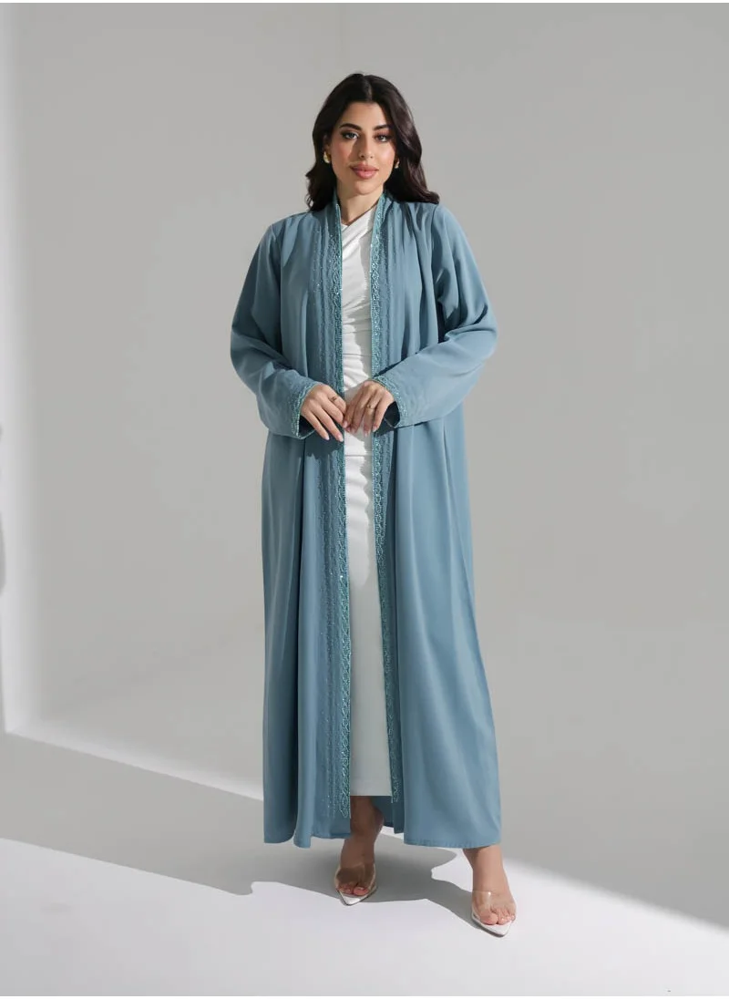 Aara Teal Beaded Open Abaya