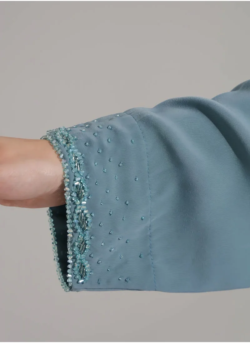 Aara Teal Beaded Open Abaya