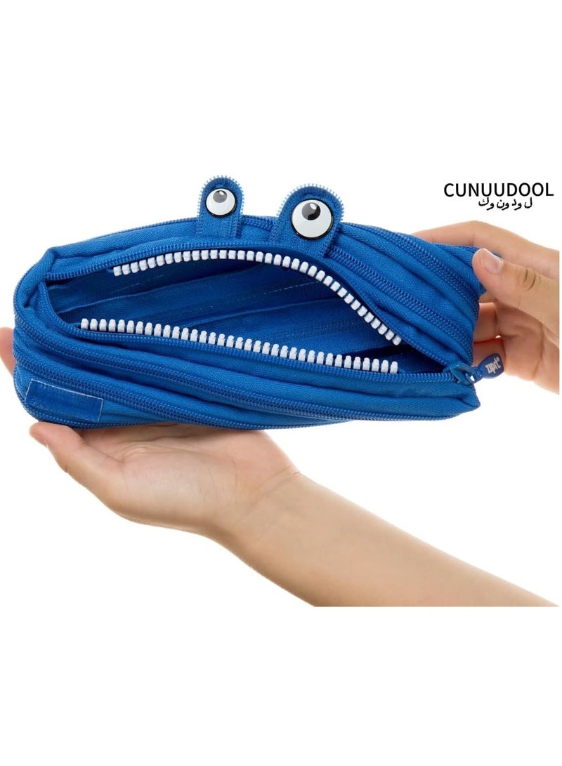 CUNUUDOOL Pencil Case For Boys, Pencil Pouch For School. Large Capacity Monster Design with Whole Zipper For Children's ,Pencil Bag Blue.  - Image 1