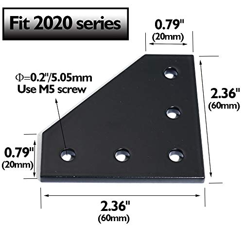 Boeray 10pcs 2020 Corner Bracket Plate Anodised L Shape 5 Hole 90 Degree Outside Joining Plate for 20 x 20mm Series Aluminum Extrusion Profile Black - Image 2