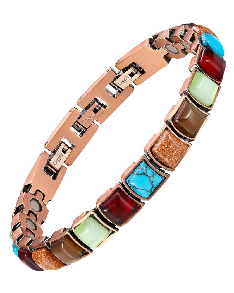 Feraco Copper Bracelet for Women,Magnetic Bracelet with 3800 Gauss Magnets,Natural Turquoise Gifts,Adjustable with Sizing Tool - Image 1