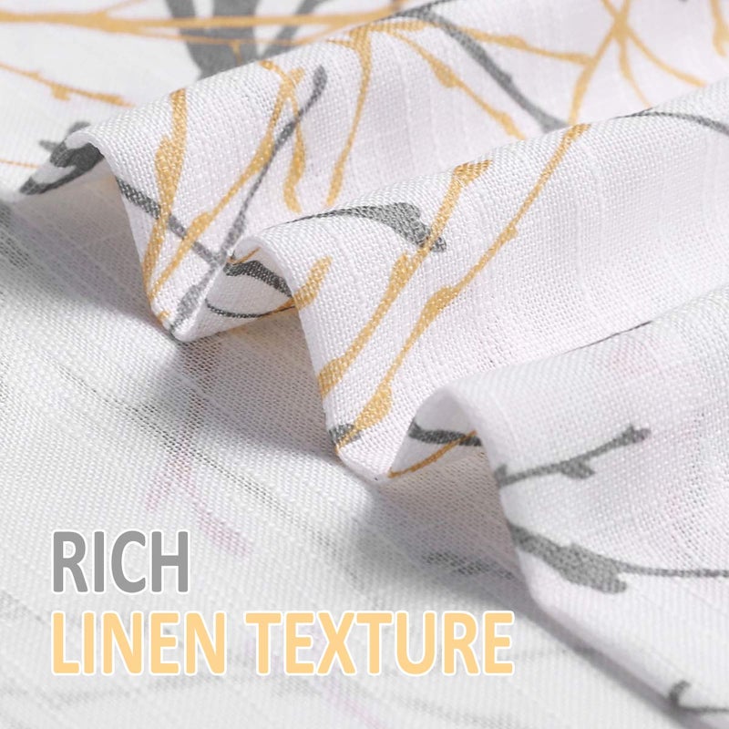 FMFUNCTEX Grey White Curtains for Living Room 108  Yellow Tree Branches Print Curtain Set Linen Textured Semi-Sheer Window Drapes for Bedroom Grommet Top  2 Panels