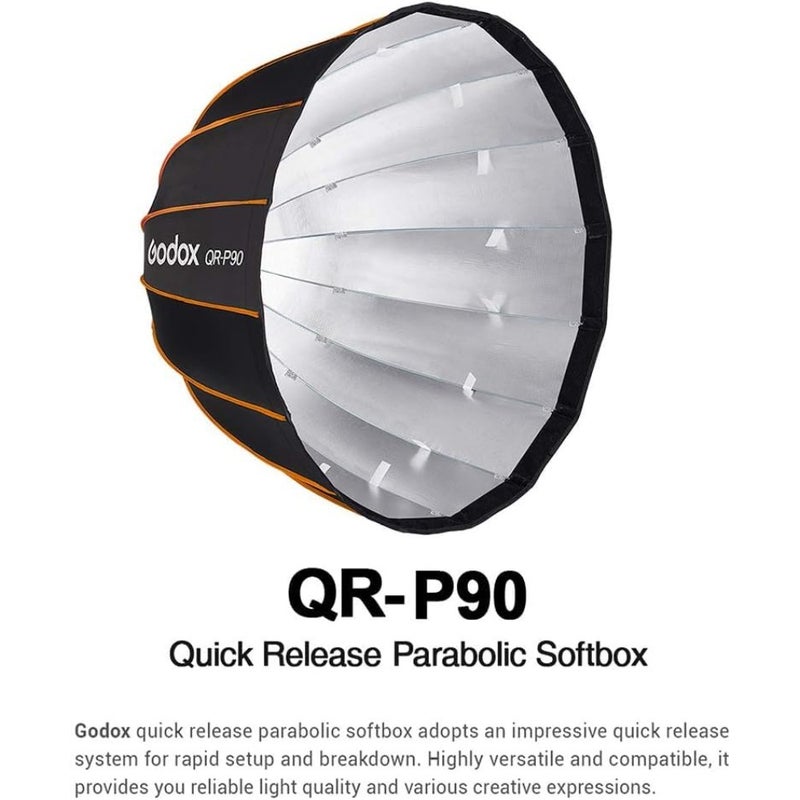QR-P90 90 سم 35.4 بوصة حامل سوفت بوكس ​​مكافئ بوينز، إعداد سريع قابل للطي في دقيقة واحدة، مع ناشر داخلي أمامي وحقيبة حمل لـ SL60W VL150 VL300 UL150 SL150WII SZ150R - Image 4