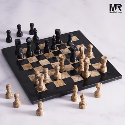 MARBLE RANGE Marble Chess Set for Adults 10 Handmade Black Coral Board Game with 32 Chess Pieces 2 Extra Queens Storage Box Luxury Travel Game Elegant for Home Decor - Image 5