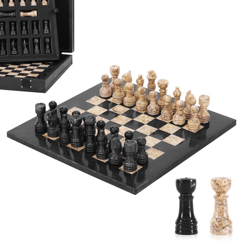 MARBLE RANGE Marble Chess Set for Adults 10 Handmade Black Coral Board Game with 32 Chess Pieces 2 Extra Queens Storage Box Luxury Travel Game Elegant for Home Decor - Image 3