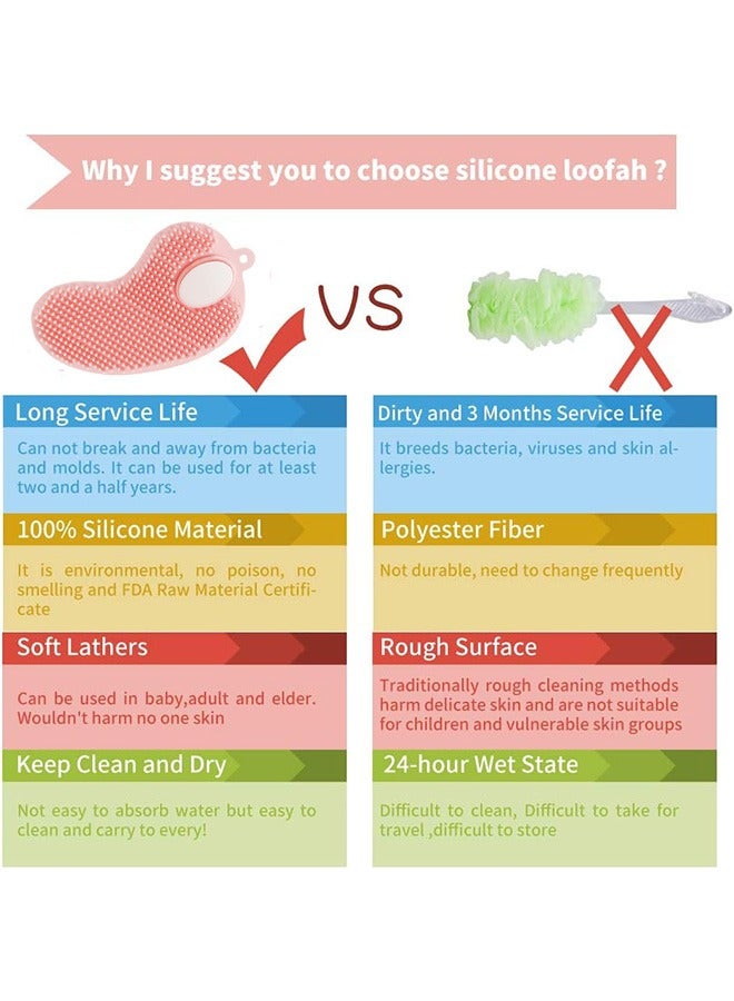 Beauenty 2 In 1 Bath and Shampoo Brush for Baby Kids Adults, Soft Silicone Shower Body Scrub, Exfoliating Body Brush, Loofah Body Brush Scalp Massager Spa Brush (Pink) - Image 2