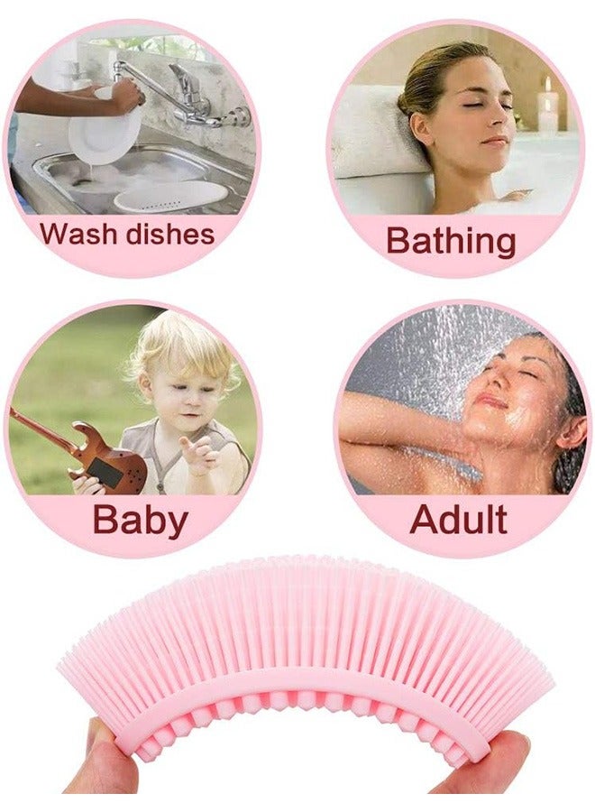 Beauenty 2 In 1 Bath and Shampoo Brush for Baby Kids Adults, Soft Silicone Shower Body Scrub, Exfoliating Body Brush, Loofah Body Brush Scalp Massager Spa Brush (Pink) - Image 3
