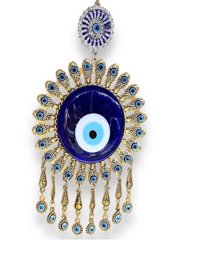 BLUE BEADS Home Decor Big Size Blue and Gold Round Evil Eye Wall Hanging, Turkish Amulet Decoration Home/Office (Size : 10 Inches) - Image 1