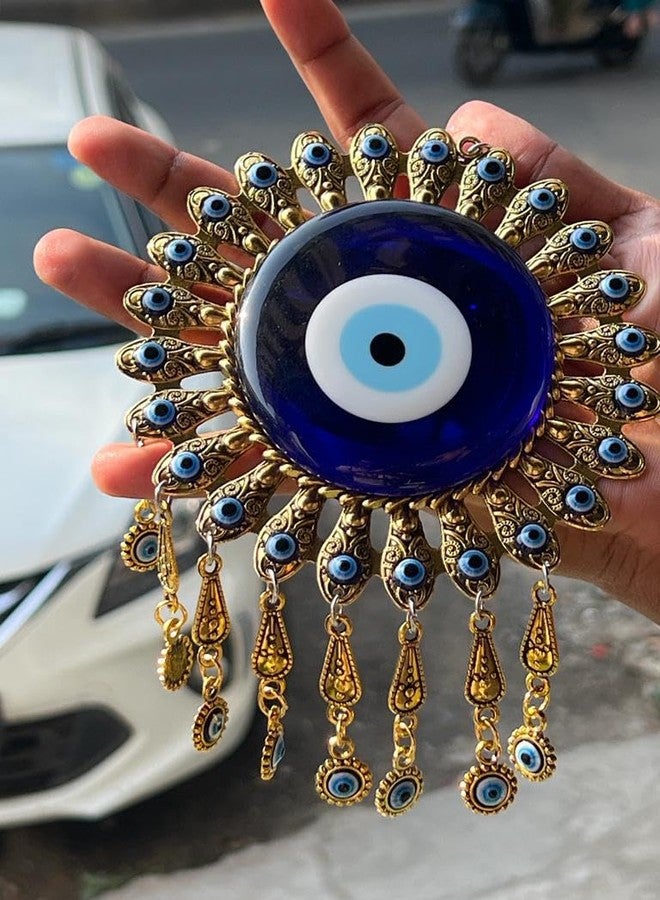 BLUE BEADS Home Decor Big Size Blue and Gold Round Evil Eye Wall Hanging, Turkish Amulet Decoration Home/Office (Size : 10 Inches) - Image 4
