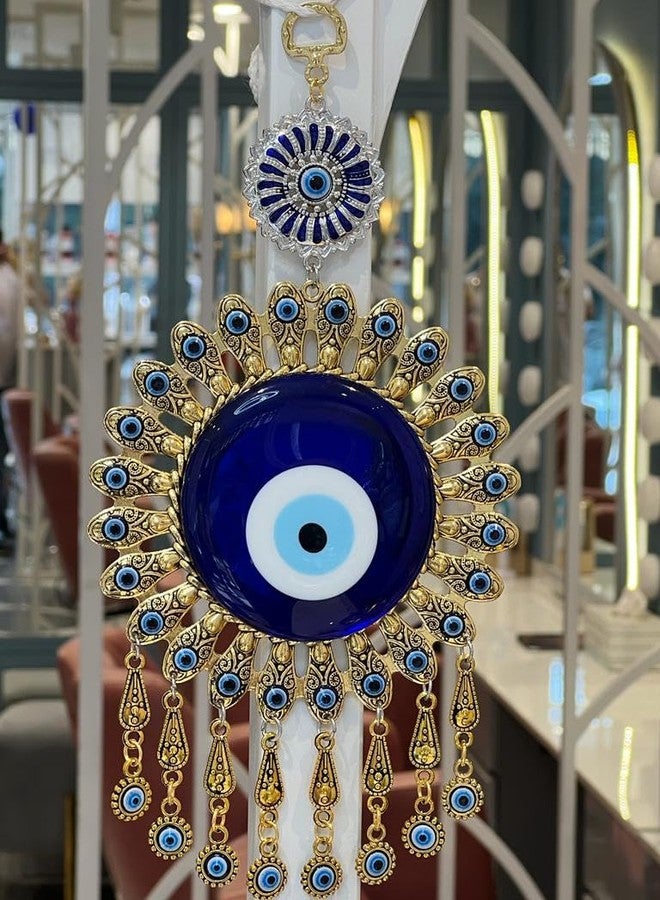 BLUE BEADS Home Decor Big Size Blue and Gold Round Evil Eye Wall Hanging, Turkish Amulet Decoration Home/Office (Size : 10 Inches) - Image 2