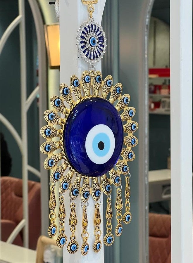 BLUE BEADS Home Decor Big Size Blue and Gold Round Evil Eye Wall Hanging, Turkish Amulet Decoration Home/Office (Size : 10 Inches) - Image 3